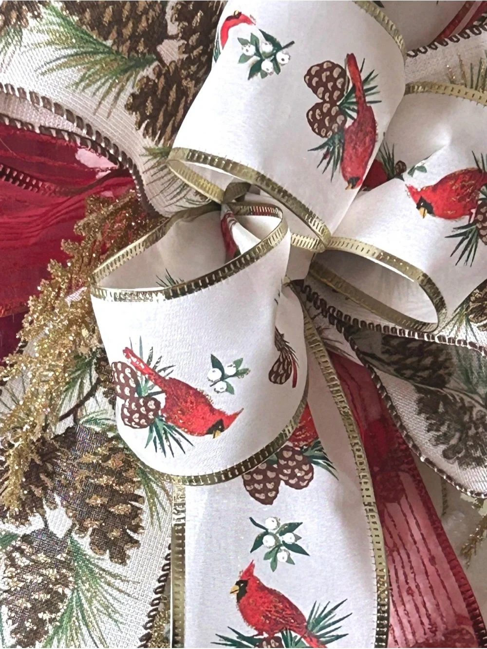Handmade Winter Cardinal Christmas Door Hanger Double Candy Cane Holiday Decor